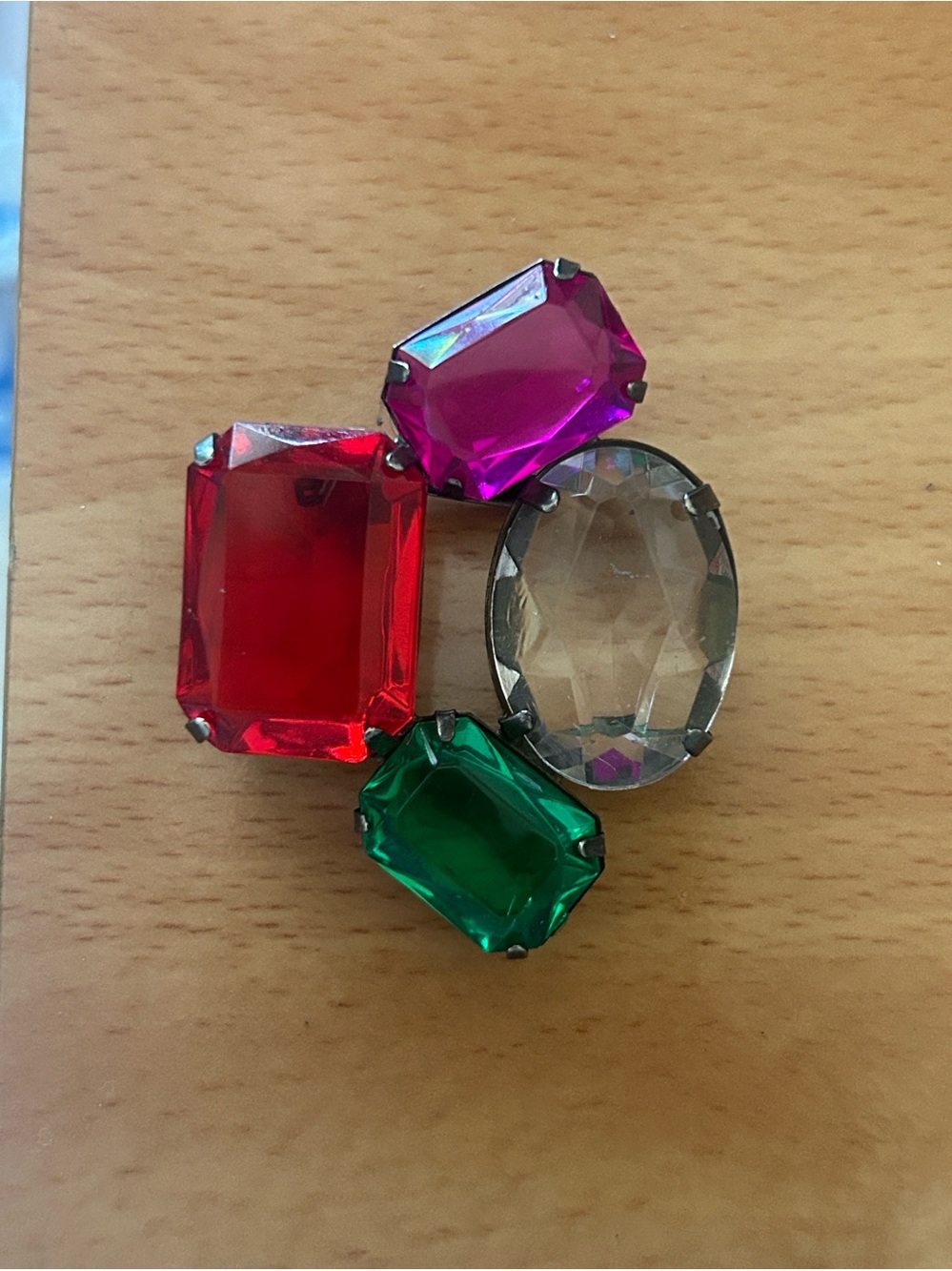 VTG Geometric Multicolored Chunky Plastic Gemstone/Silver Tone Brooch Retro